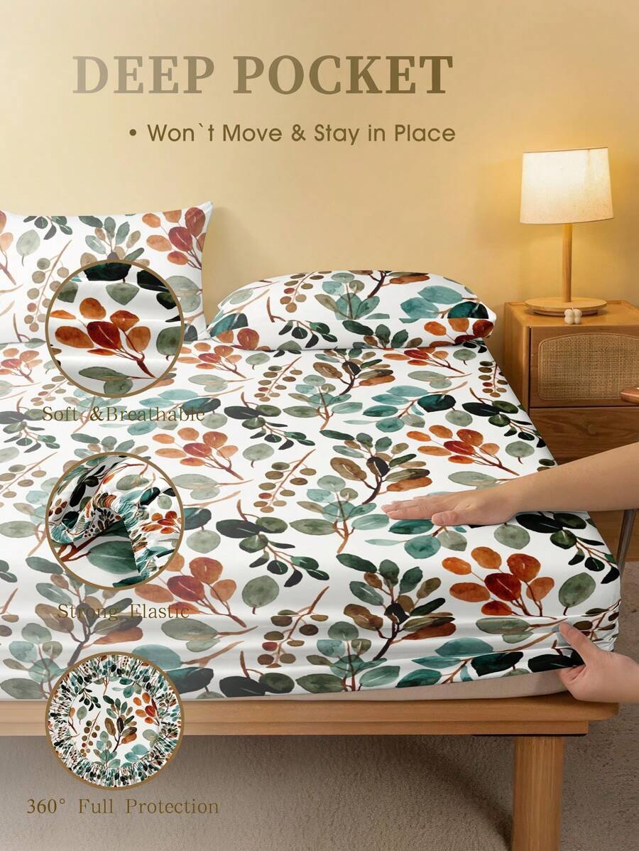 Fitted Sheet Deep - Floral Leaf Printed Fitted Sheet Soft