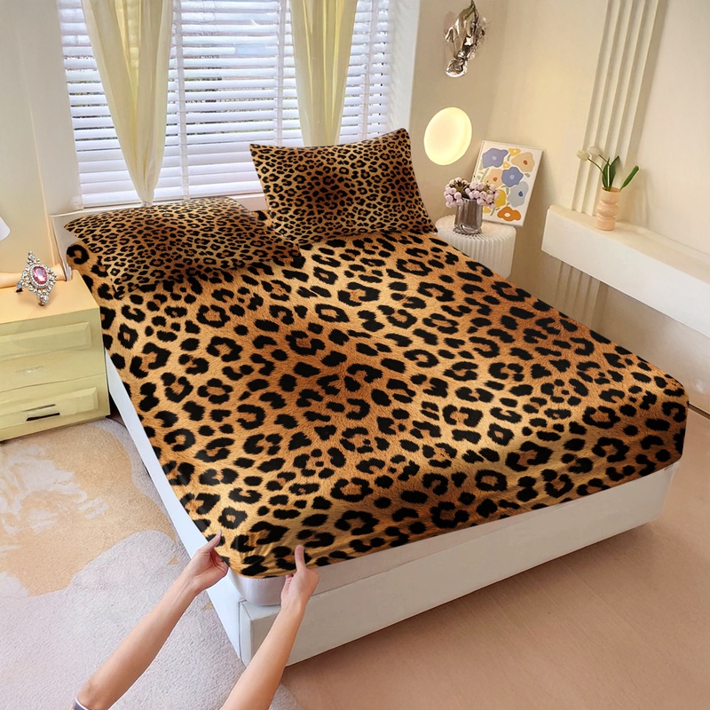 Fitted Sheet Deep - 3Pcs Fitted Sheet Set,Retro Leopard Print