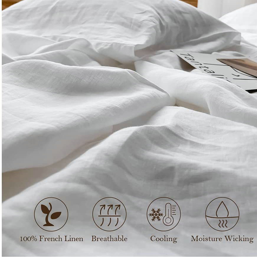 100% Linen Soft Bed Sheets, Qu - Fitted Sheet Deep recension och pris